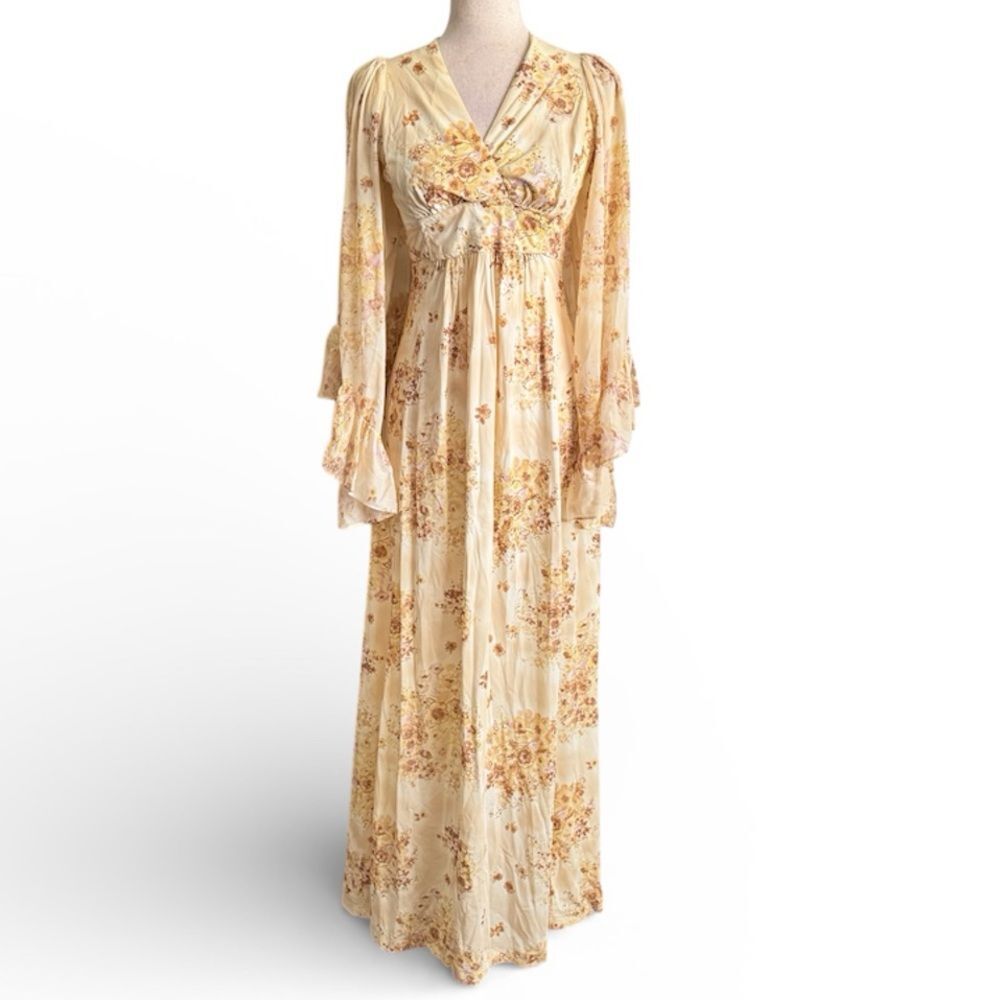 Vintage 1970's Floral Cream Maxi Dress